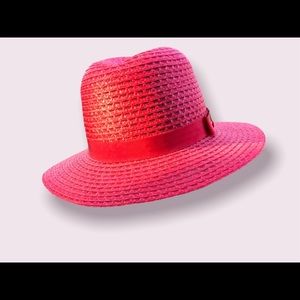 Fedora Raffia Hat Straw Beach Women’s Red Grosgrain Ribbon Vintage Accessory